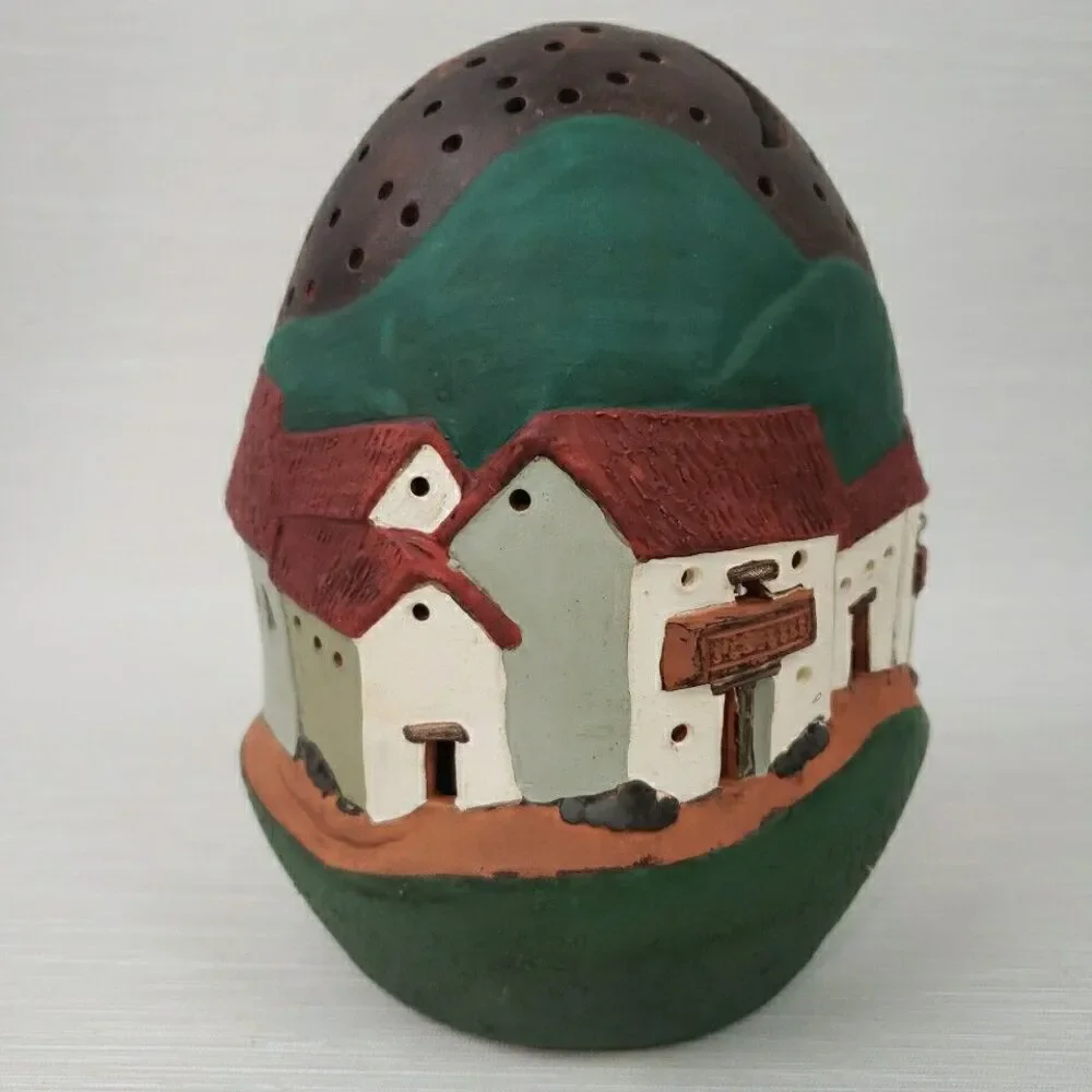 Peruvian Village Egg Shaped Luminary Candle Cover Terra Cotta Folk Art Salas
